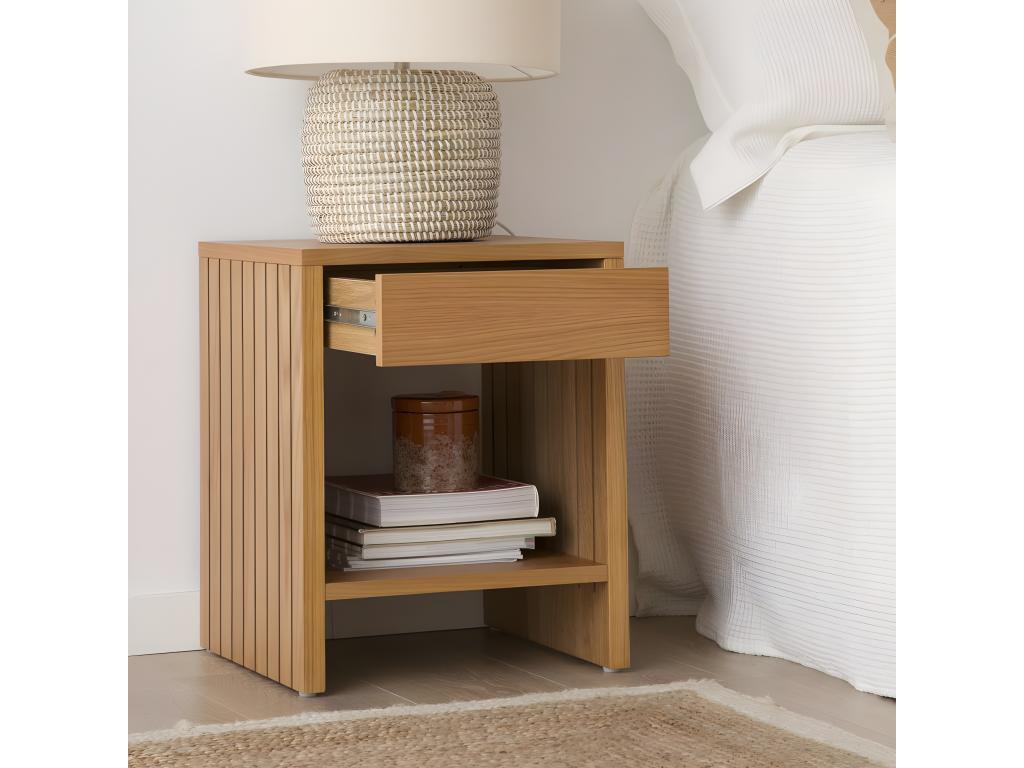 Bedside table with beige oak wood effect, 40x50