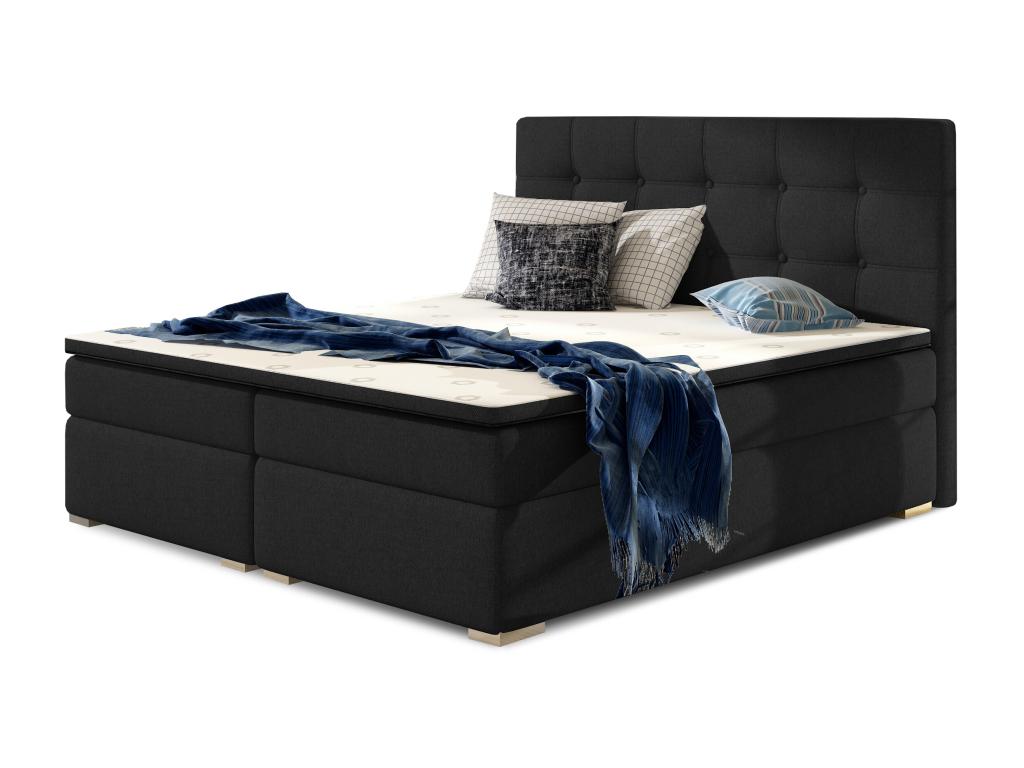 Kavin black fabric box spring bed with mattress and topper - 140x200