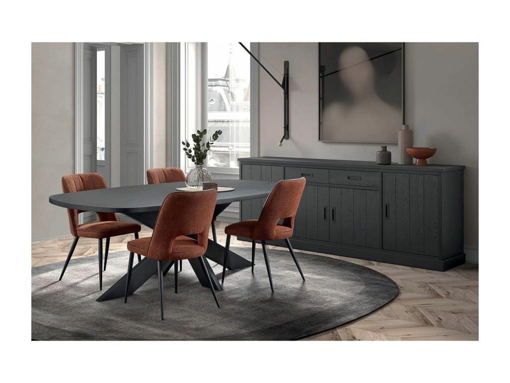 Vertchez - 4-Door Buffet and 200cm Oval Dining Table Set