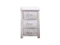 Contemporary White Wood Bedside Table with 3 Drawers, 56x37x27