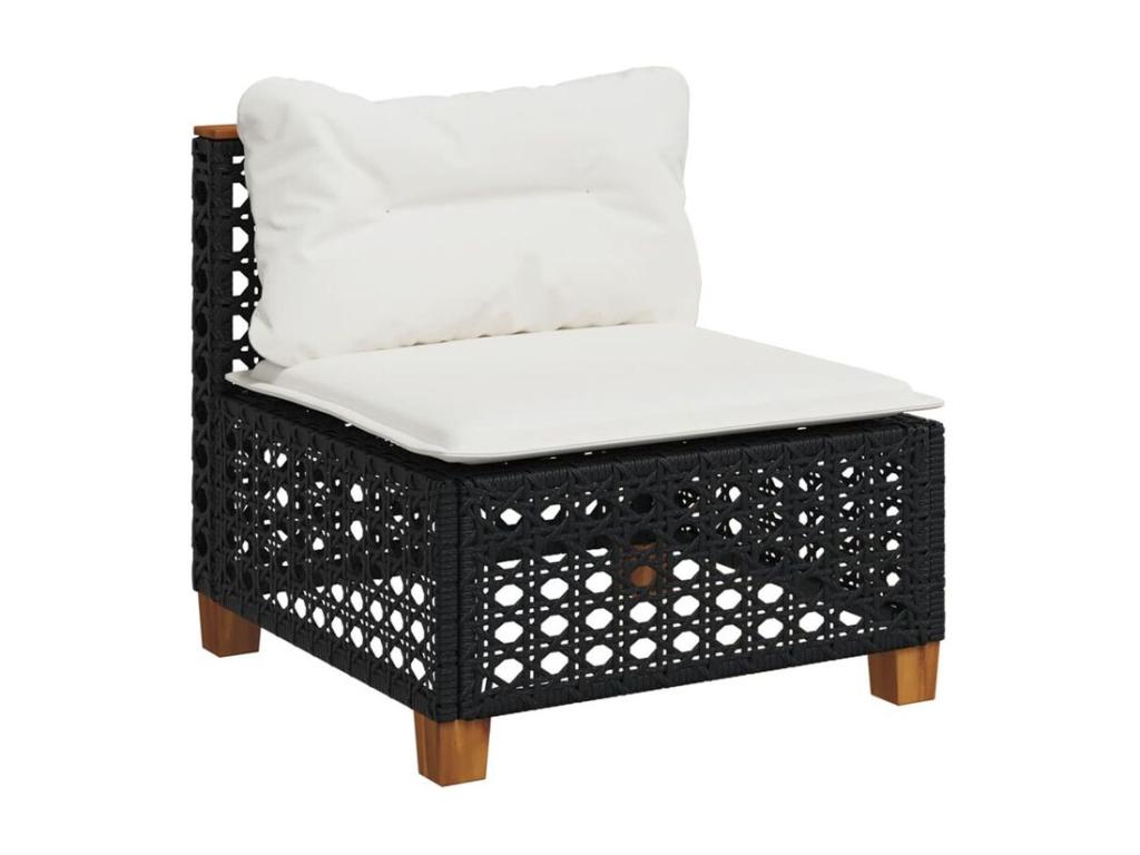 11-piece garden furniture set with cushions, black woven resin
