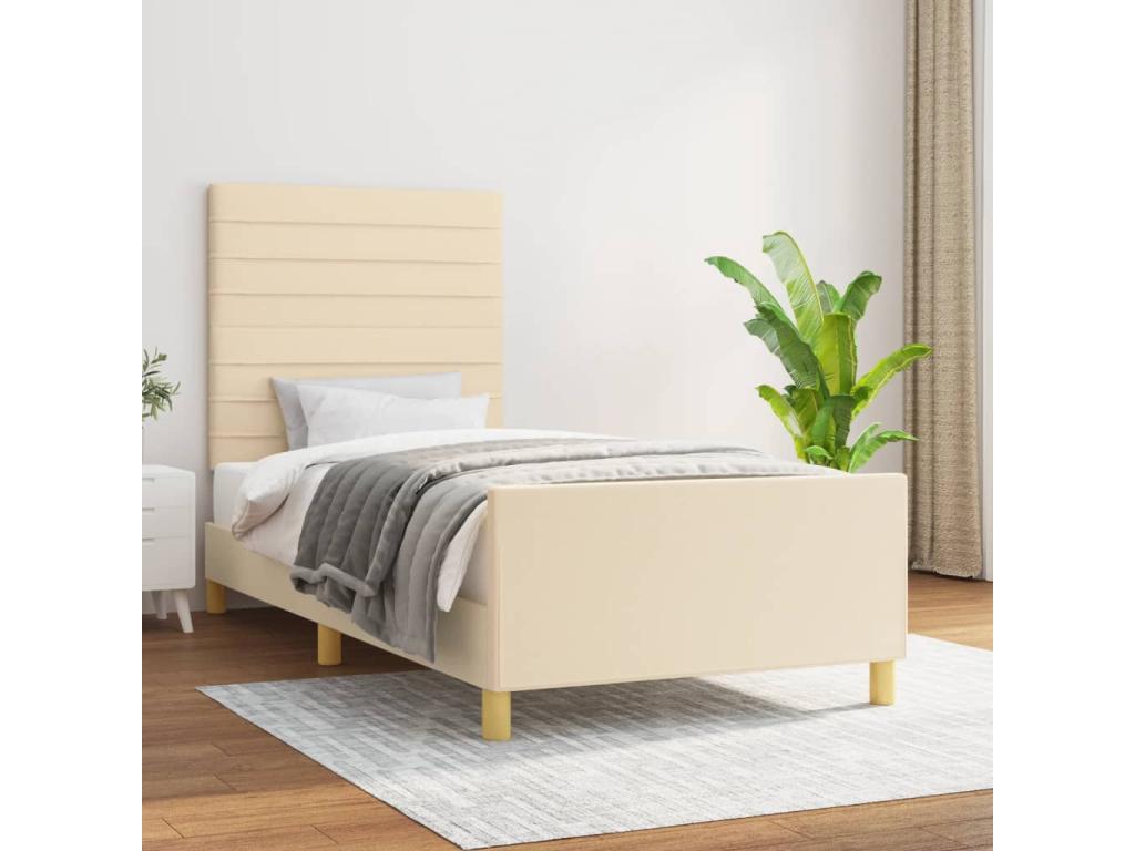 Cream bed frame without mattress, 100x200 cm, fabric
