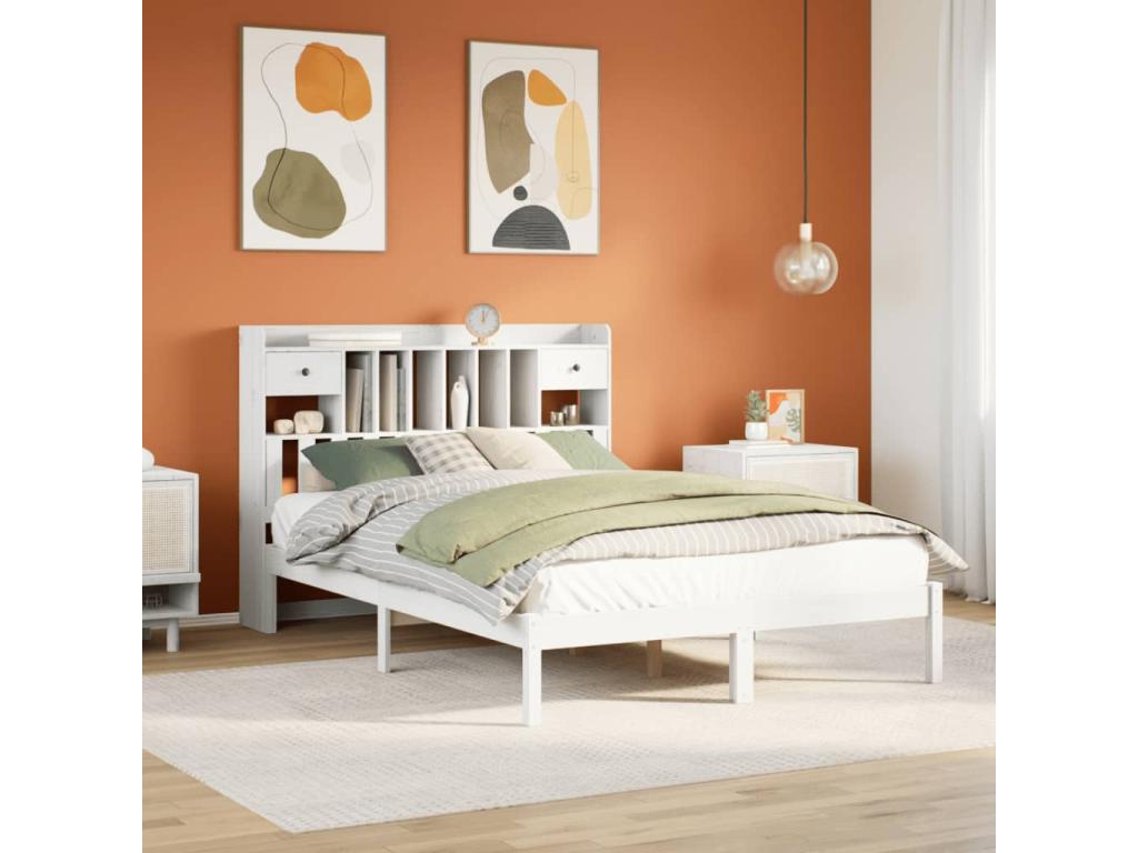 Bookcase bed without white mattress 140x190 cm solid pine wood