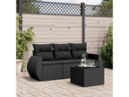 4-piece garden furniture set with cushions, black woven resin