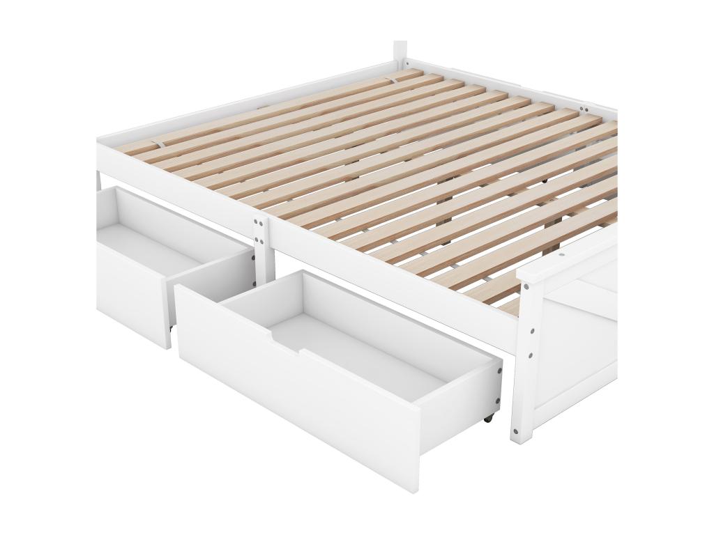 Adult bed 160x200cm - with 4 drawers - solid wood - White