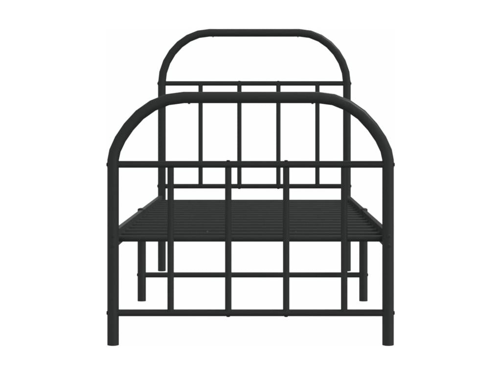 Metal bed frame with headboard/footboard, black, 75x190 cm