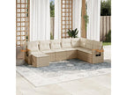 8-piece garden furniture set with cushions, beige woven resin