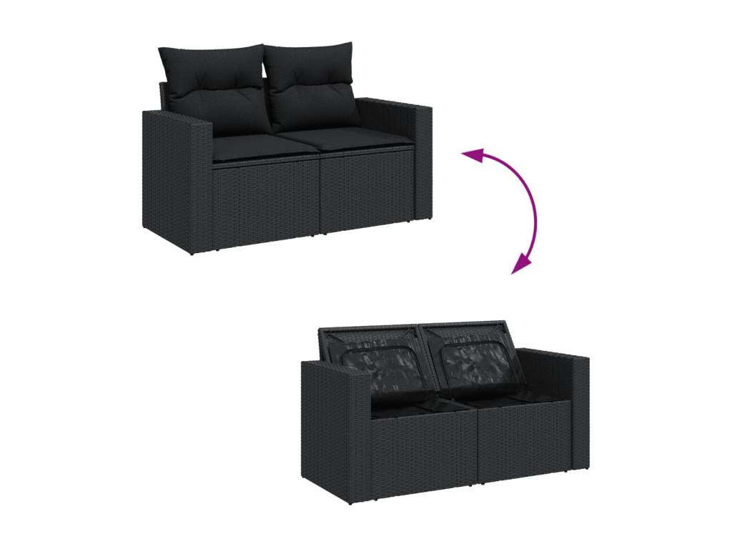 Garden furniture set with cushions, 14 pieces, black woven resin