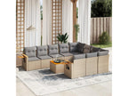 11-piece garden furniture set with beige resin wicker cushions