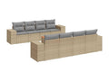 9-piece garden furniture set with cushions, beige woven resin