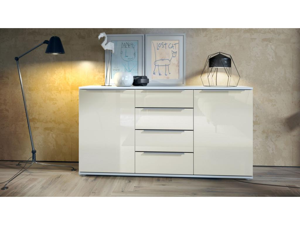 White matte and cream lacquered furniture, dimensions (W x H x D): 139 x 72.5 x 35 cm