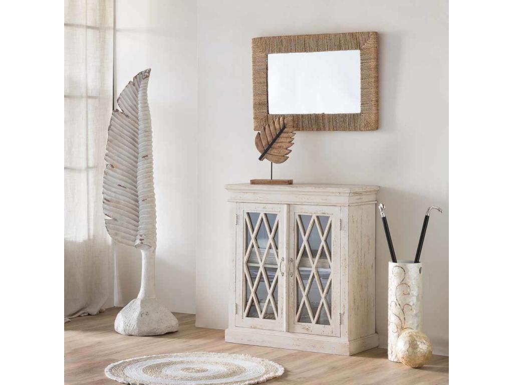 Console table in wood and handcrafted white glass, 90x40x100cm high