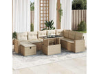 9-piece garden furniture set with cushions, beige woven resin