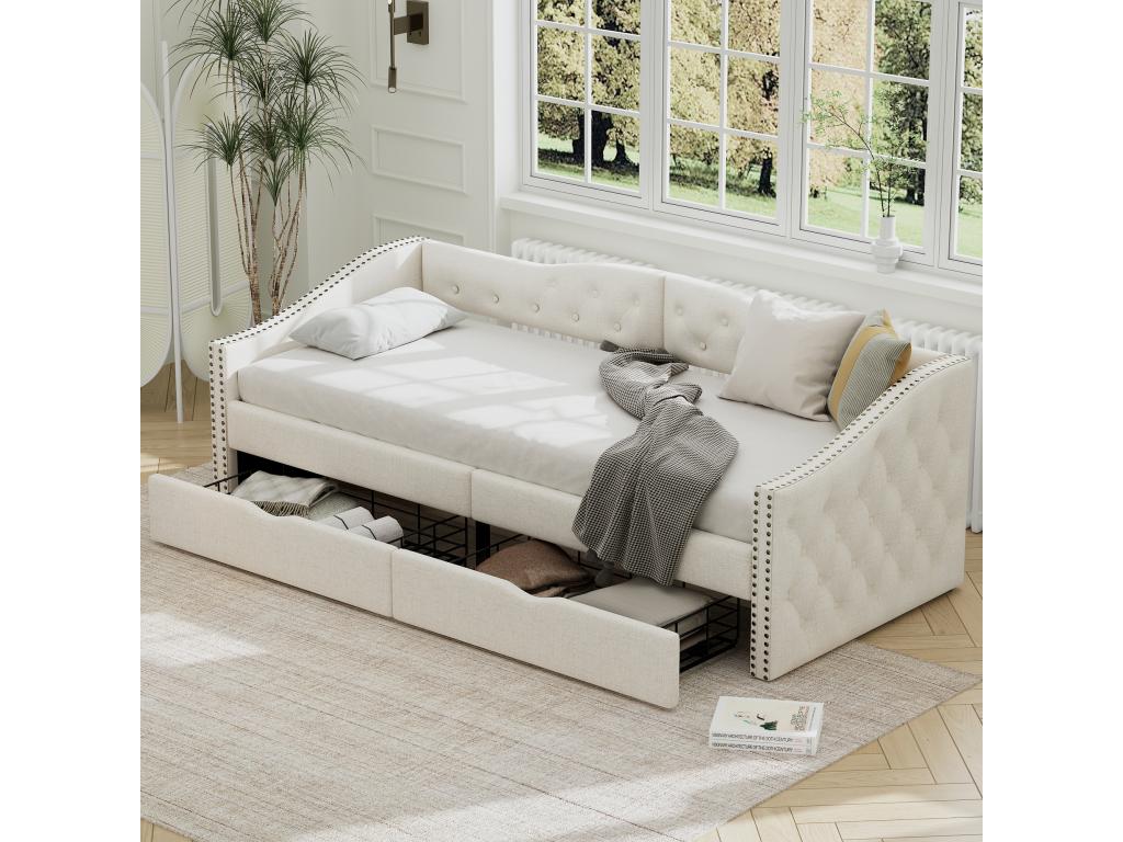 Trundle bed, single bed 90x200 cm with drawer, white
