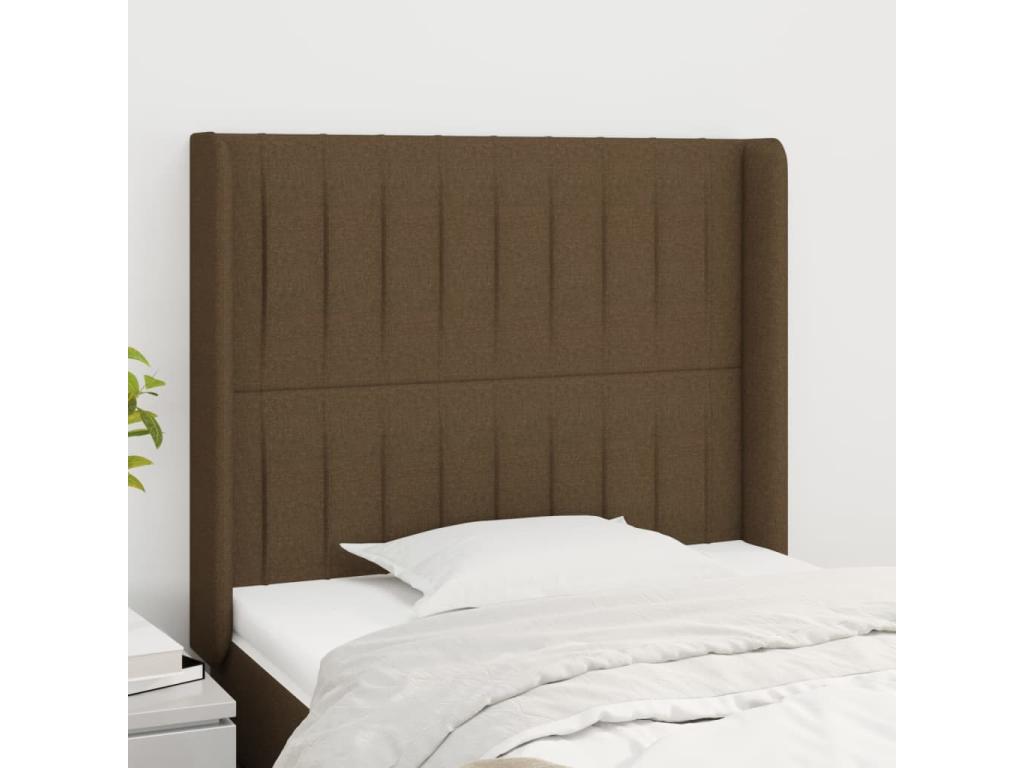 Headboard with wings, dark brown, 93x16x118/128 cm, fabric