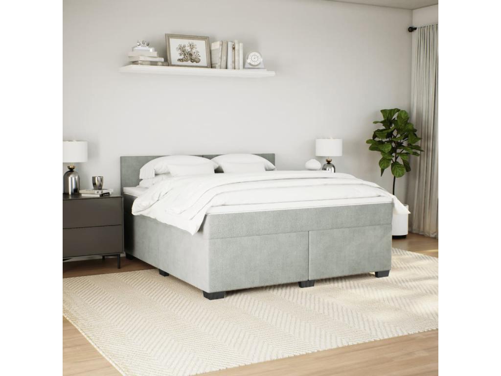 Meublita bed base and mattress, light grey, 180x200cm, velvet