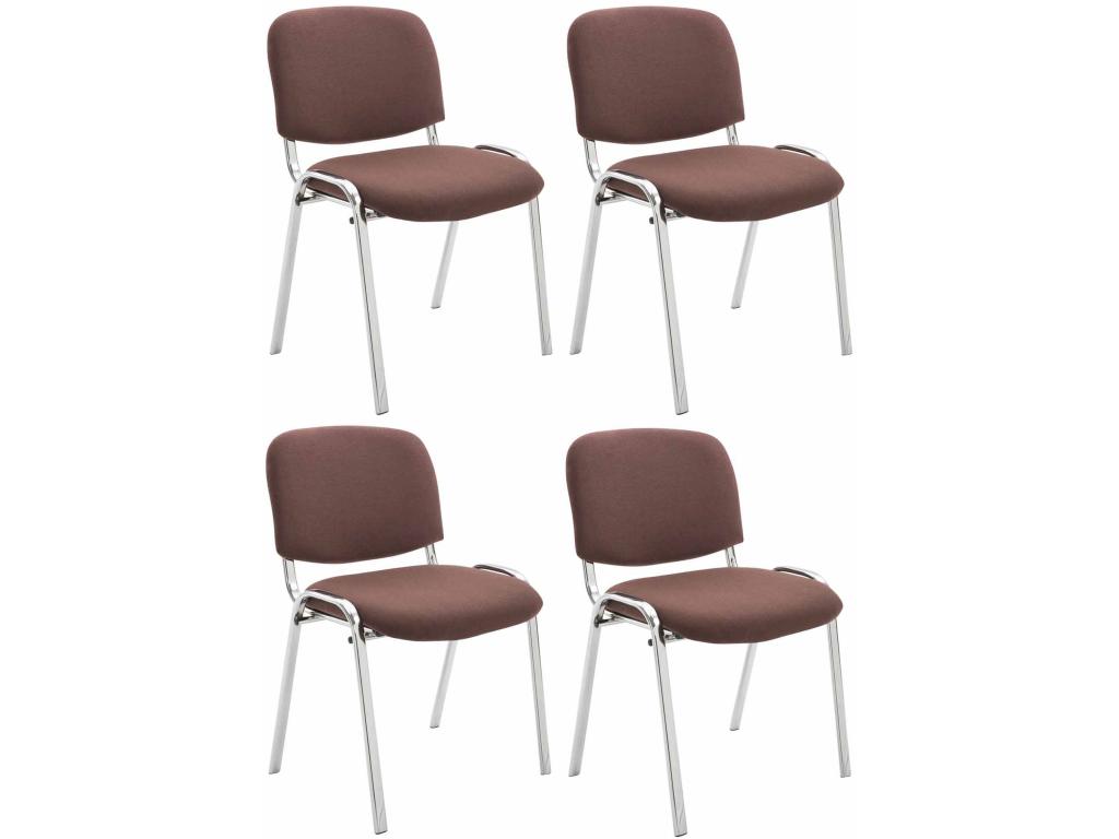 Set of 4 Conference Chairs - Fabric / Chrome Metal - Brown - Vertchez