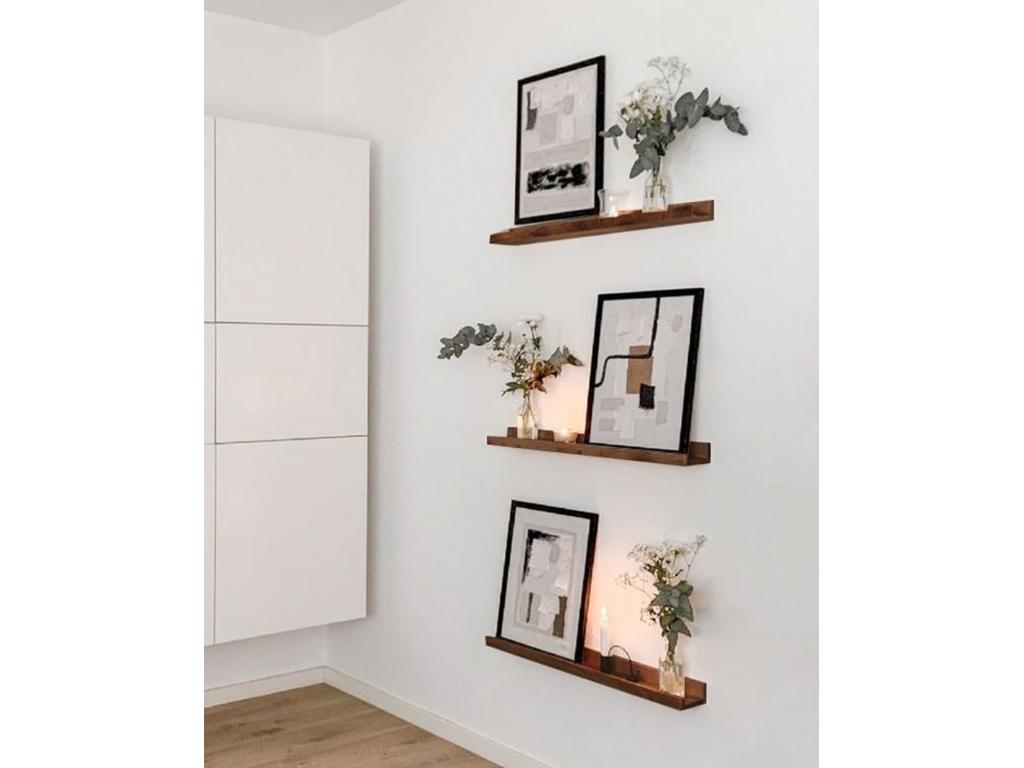 Pack of 2 floating shelves in brown pine wood, 50x7cm - Meublita