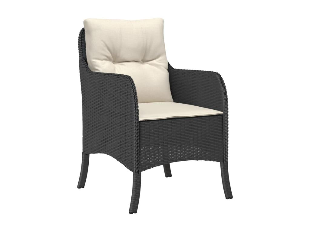 5-piece garden dining set with cushions, black woven resin