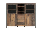 5-door glass-fronted sideboard with 18 niches, aged wood and concrete grey effect - Meublita