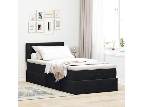 Ottoman bed frame with black 90x190 cm velvet mattress