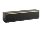 Wall-mounted or freestanding TV unit with 3 MDF doors - Black and gold - Meublita MORABITO