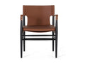 Armchair upholstered in synthetic leather and brown ash wood