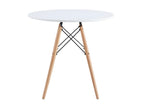 Round dining table in matte white with beech-colored legs - diameter 80 x height 75 cm