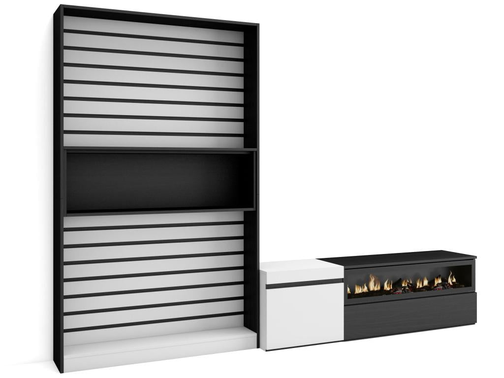 TV unit set 260x186x35cm For TVs up to 65" Electric fireplace White and black