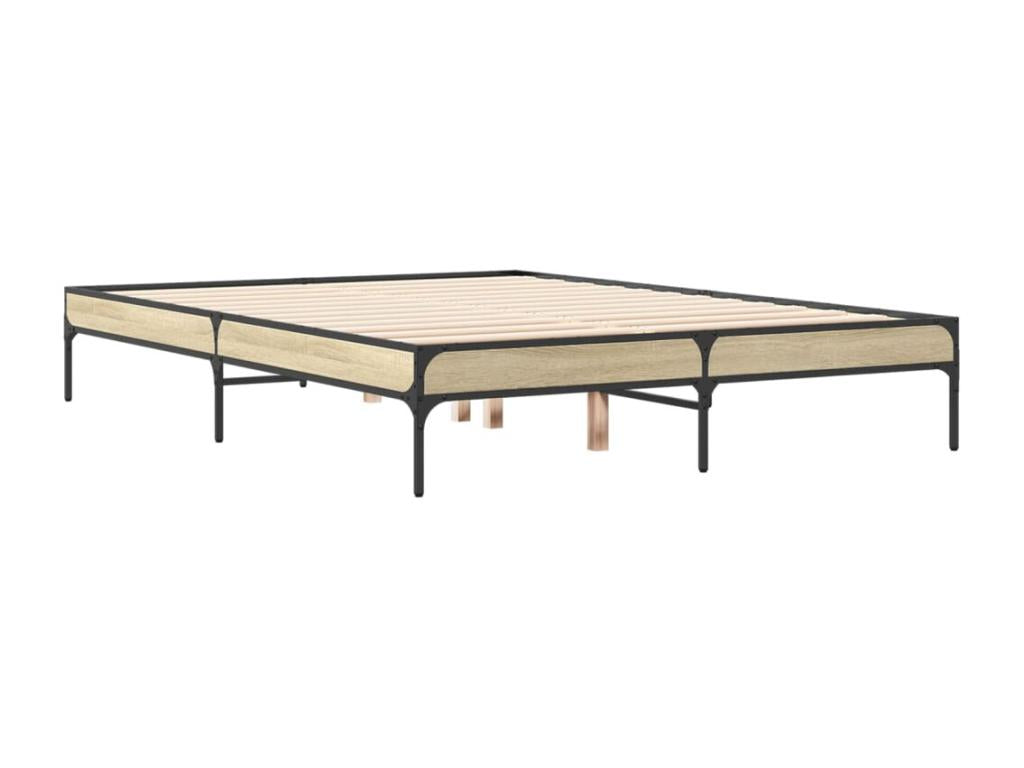 Meublita oak bed frame 135x190 cm engineered wood and metal