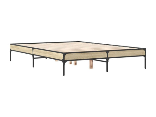 Meublita oak bed frame 135x190 cm engineered wood and metal