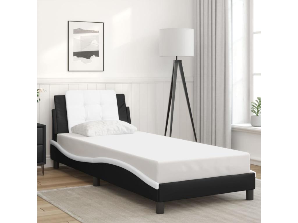 Black and white bed frame without mattress, 80x200 cm, faux leather