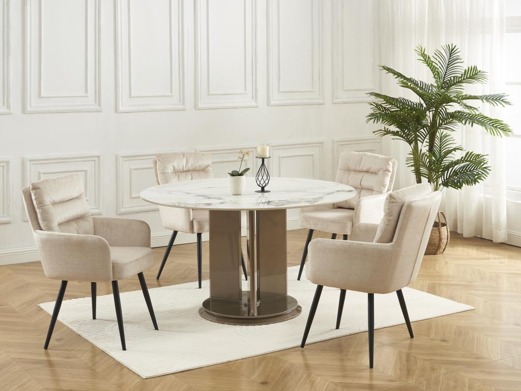 Set of 2 chairs with armrests in fabric and black metal - Cream - Meublita