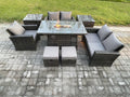 7-Seater Rattan Garden Furniture Set, Gas Fire Pit Table, 2 Side Tables