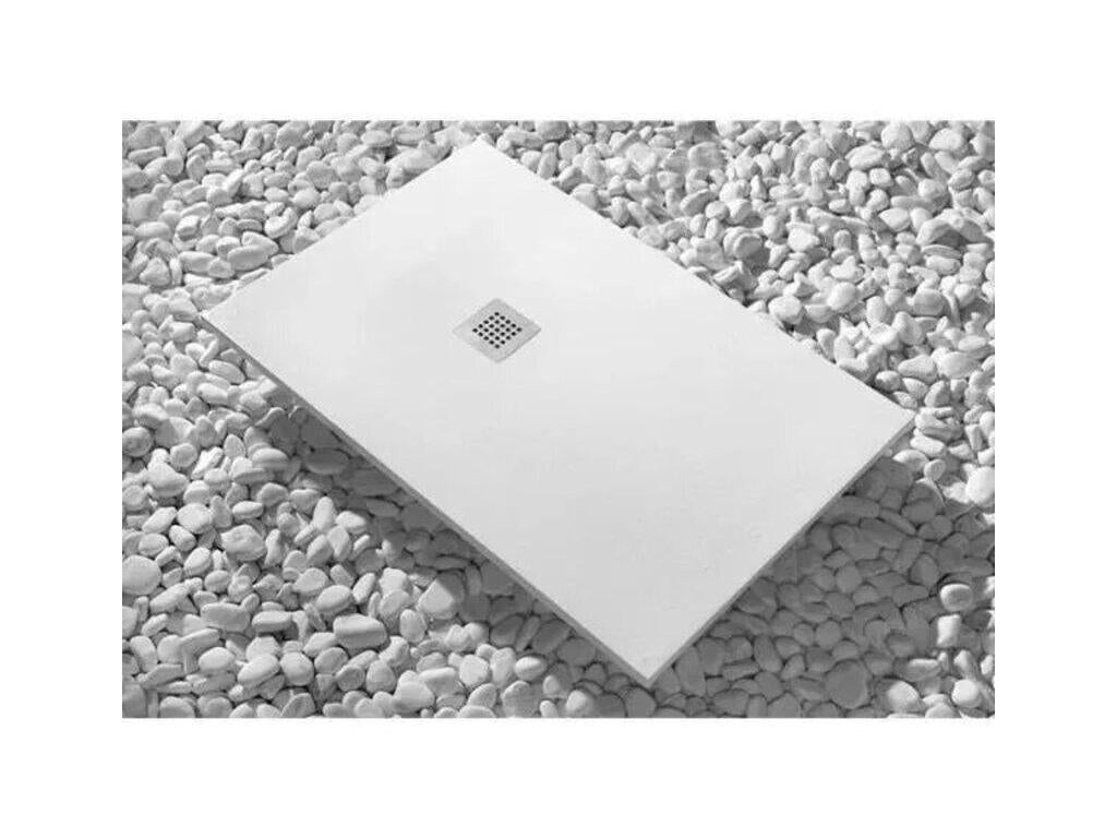 Meublita Slim White 80x95 cm Shower Tray in Synthetic Resin and Marble Powder with Free-Mounting Drain