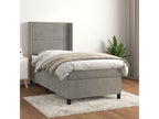 Upholstered bed base and mattress, light grey, 100x200cm, velvet
