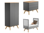 Complete nursery set including convertible cot, changing table, and wardrobe - Nature Grey