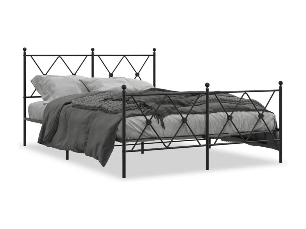Black metal bed frame with headboard and footboard, 140x200 cm