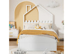 Cabin bed, children's bed, 90x200 cm bed with house-shaped headboard and built-in storage compartments, white