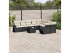 10-piece garden furniture set with cushions, black woven resin