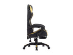 Gaming chair with footrest, gold and black faux leather