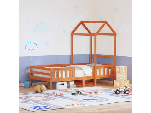 Bed frame with roof, without mattress, brown wax finish, 80x200 cm