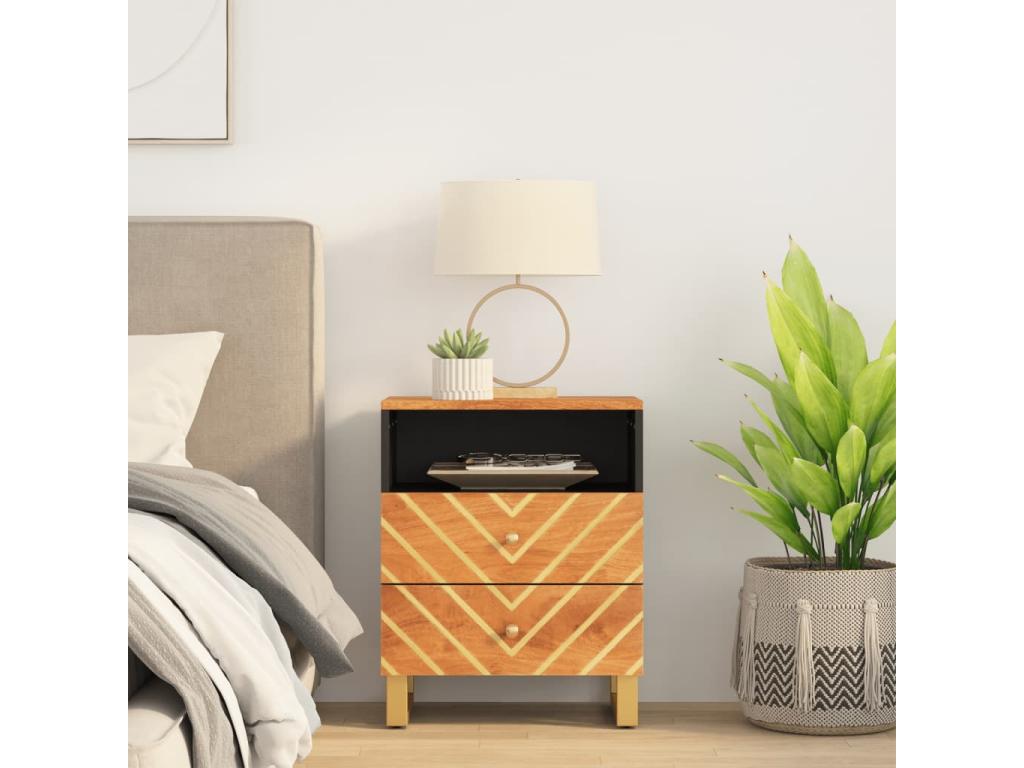 Brown and black bedside table, 50x33x60 cm, solid mango wood