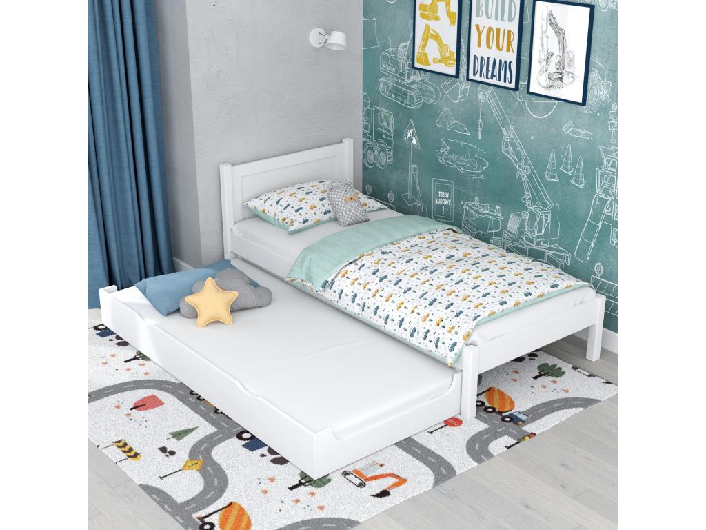 Wooden trundle bed N02 White 100x190