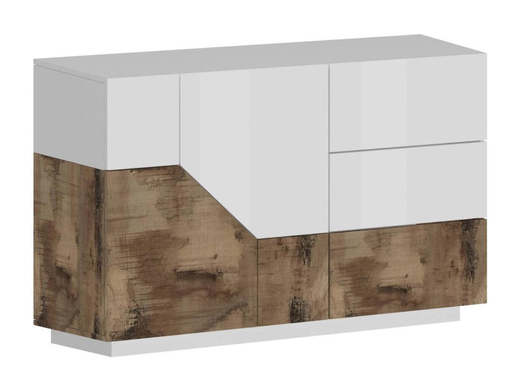 Meublita Buffet Kitchen Buffet with 2 Doors and 3 Drawers Living Room Buffet Made in Italy 141x43h86 cm Glossy White and Maple