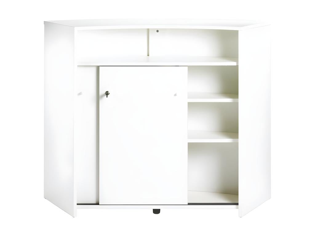 White 2-Door Bar Counter with Lock and 4 Shelves, W 134.5 cm H 104.8 cm D 55.3 cm - Upholstered Color 911