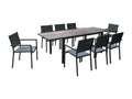 Aluminum garden table 160/240cm with 8 stackable aluminum and textilene chairs