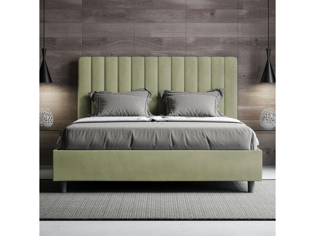 Meublita Upholstered Double Bed with Storage 140x200cm, Green Microfiber