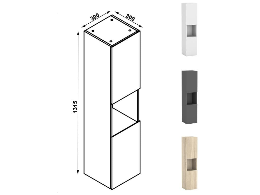 Bathroom furniture set with column and 100cm round wall mirror, oak cabinet, Meublita