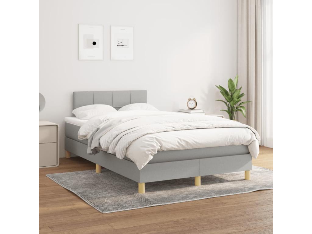 Meublita bed base and light grey mattress 120x190 cm fabric